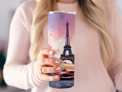 Parisian Sports Car Cherry Blossom Watercolor Tumbler Wrap | 20oz Tumbler Wrap Sublimation Design PNG - Gabe Atkins Designs