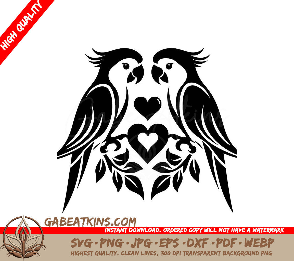  Two Parrots With Hearts SVG - Parrot Connection SVG