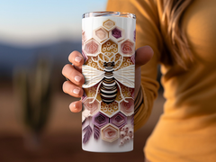 Pastel and Purple 3d Intricate Bee 20 oz Skinny Tumbler Sublimation De | Purple 3d Intricate Bee 20 oz Skinny Tumbler Sublimation Design, Straight