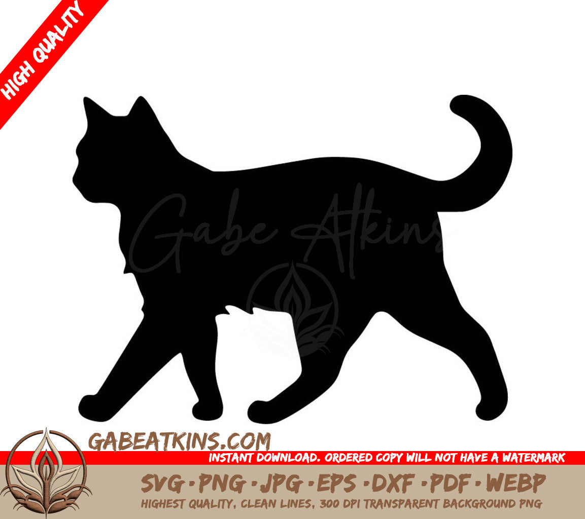 A Black Silhouette Of A Cat Walking On A White Background SVG - Path-crossing Cat SVG