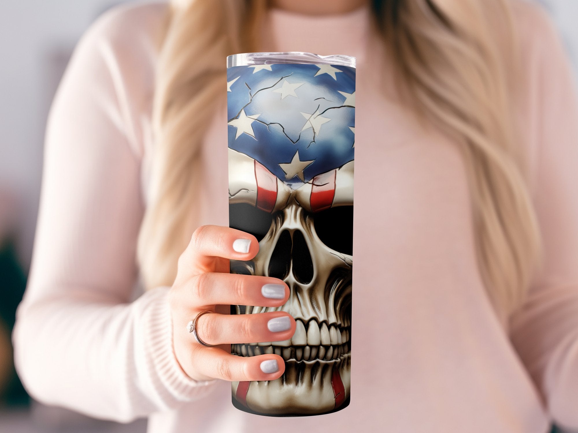 Patriotic Skull Tumbler Wrap | 20oz American Flag Design | Veteran's Day Cup Art | USA Pride Sublimation | Independence Tumbler Wrap Design - Gabe Atkins Designs