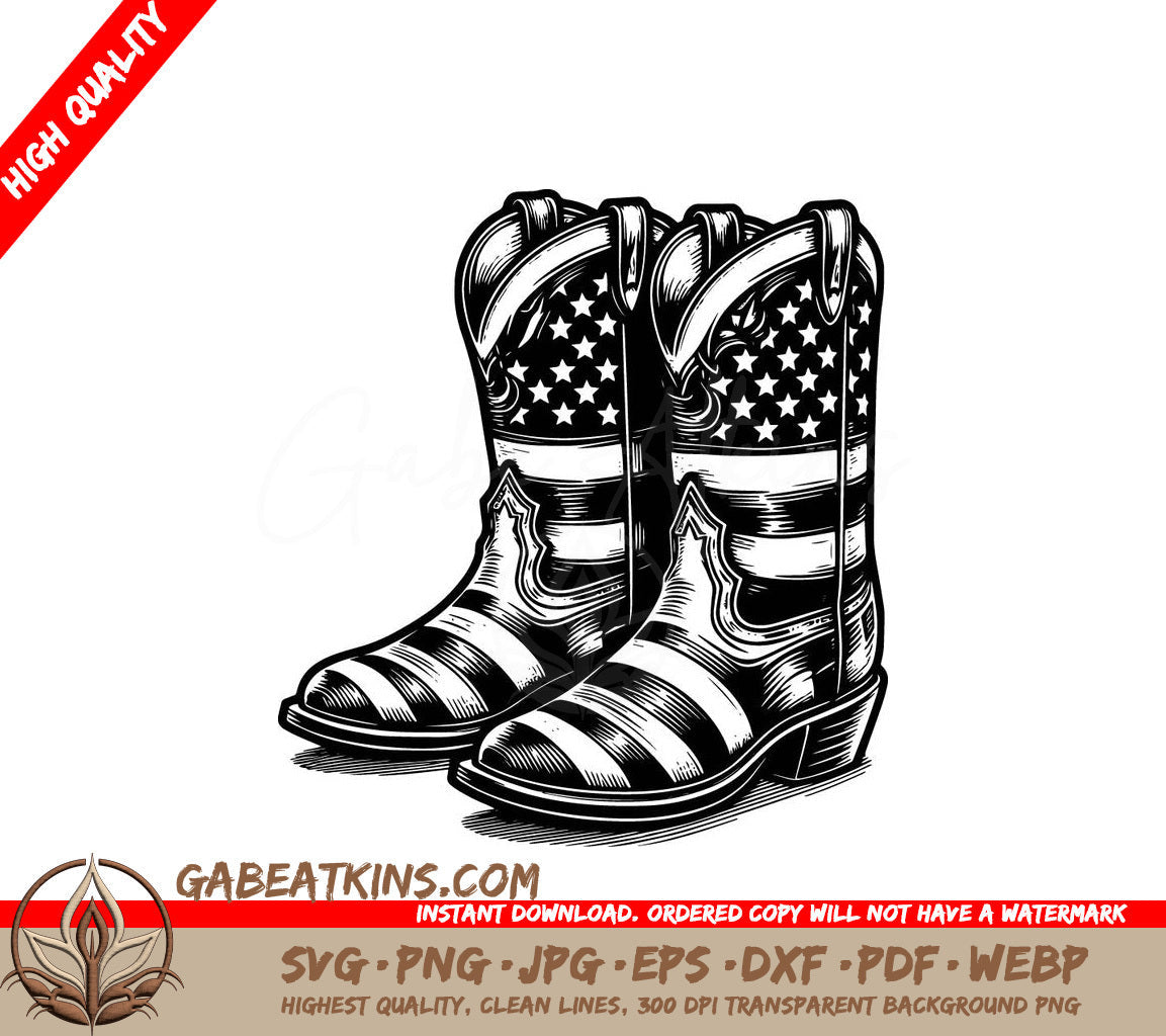 A Pair Of Cowboy Boots With The American Flag On Them SVG - Patriotic Boots SVG