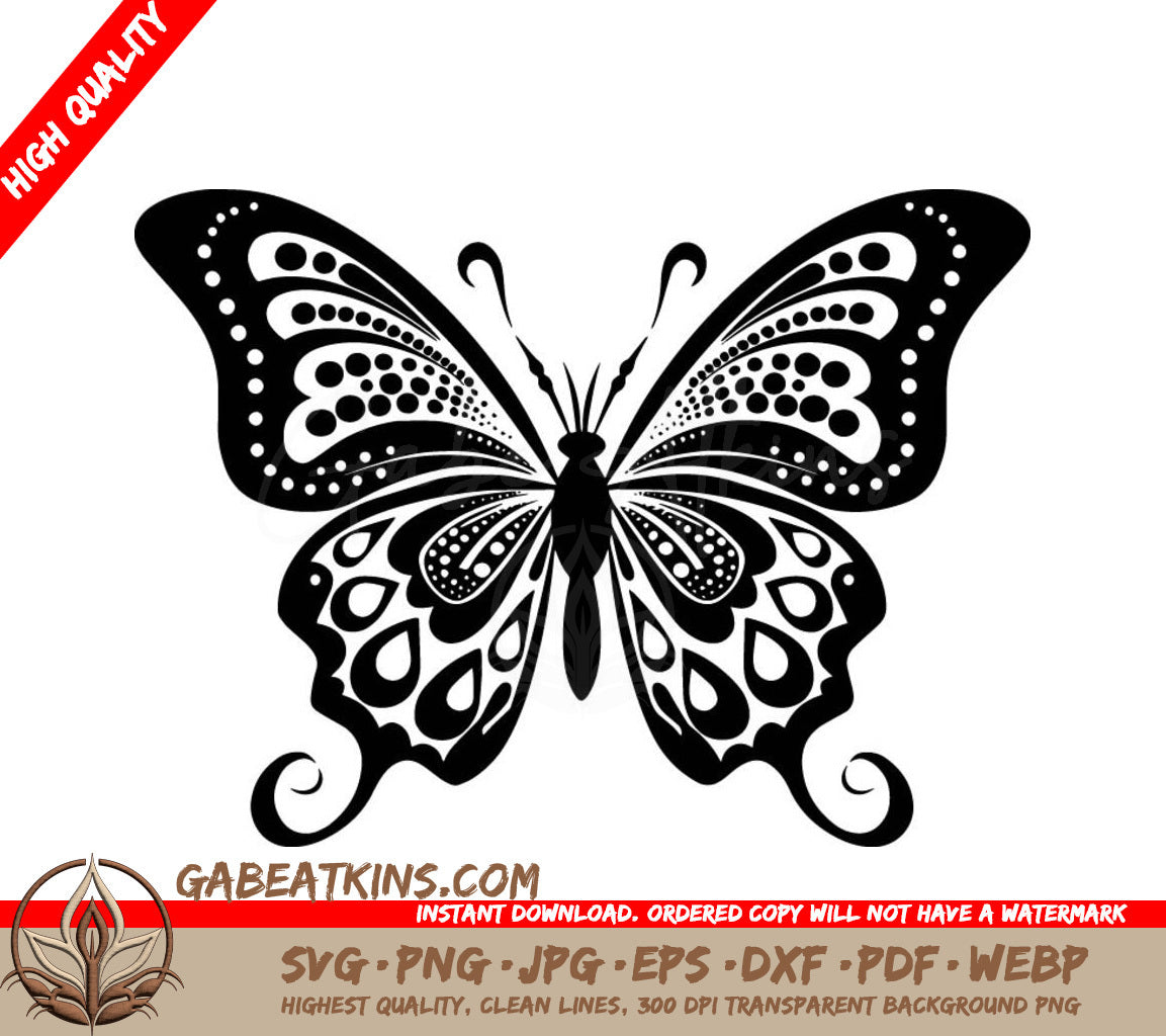 Patterned Butterfly SVG - A Black And White Butterfly On A White Background