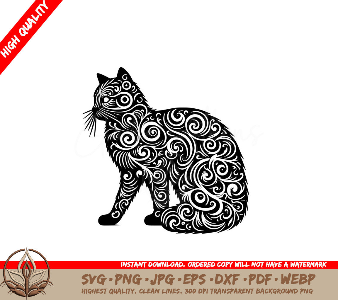 Patterned Cat Charm SVG - Digital Product in Multiple Formats