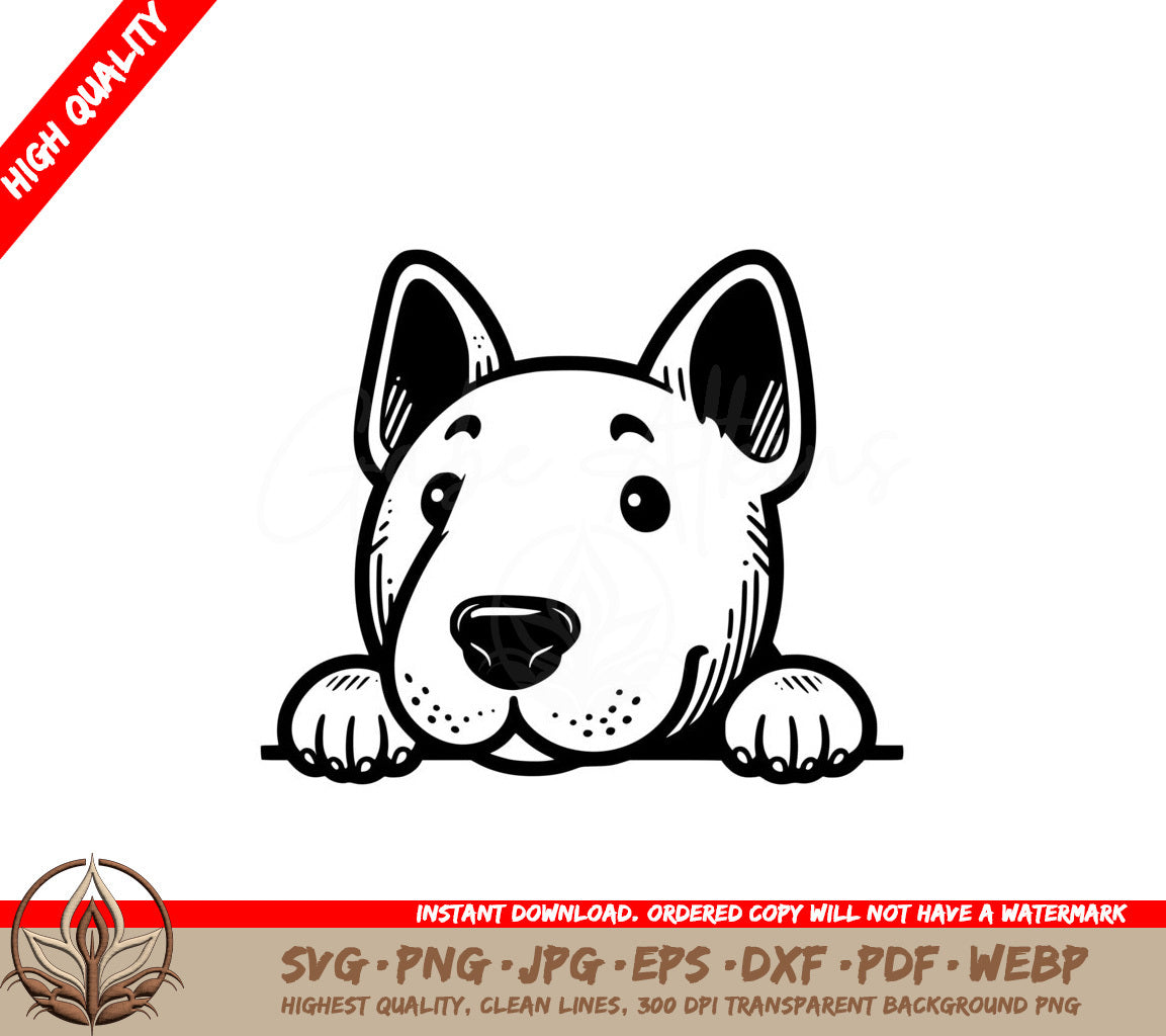 Peekaboo Bull Terrier Pooch SVG - Digital Product in 8 File Formats