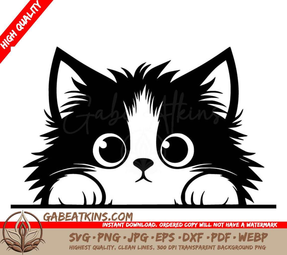  A Kitten Peeking Over A Wall . SVG - Peekaboo Kitty Whiskers SVG