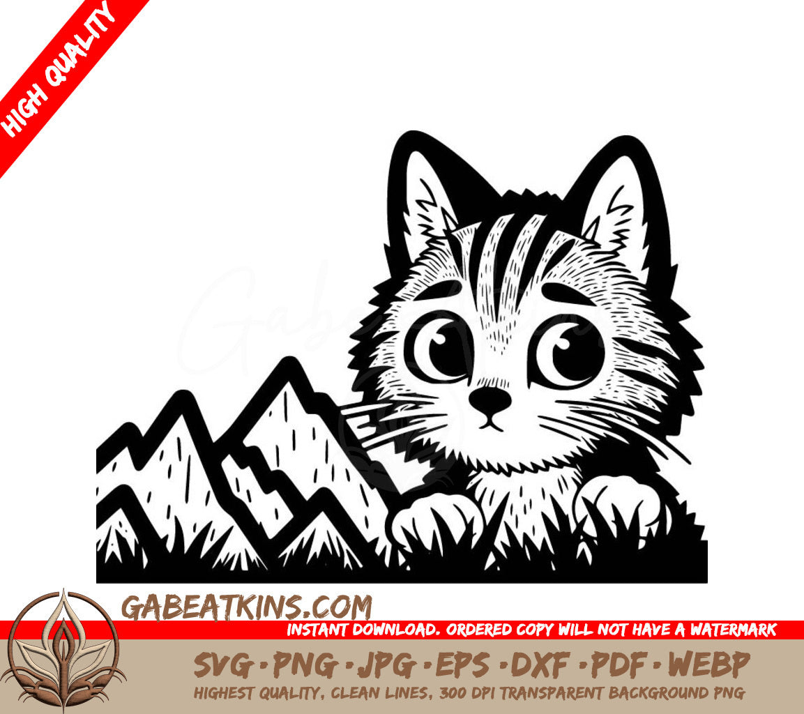  A Cat With Mountains In The Background SVG - Peekaboo Mountain Cat SVG