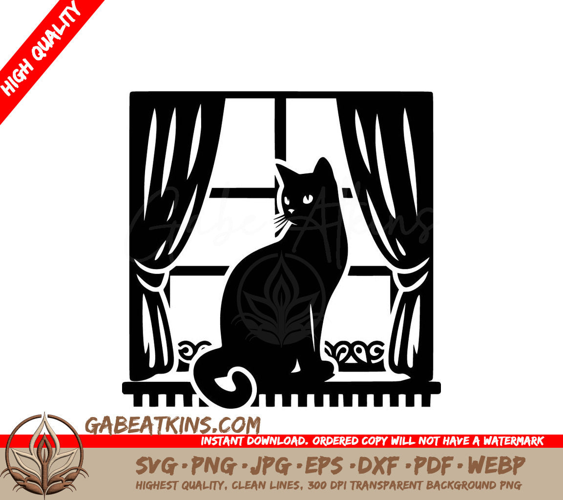  A Cat Sitting In A Window SVG - Peeking Window Cat SVG