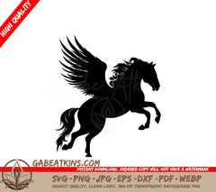 A Silhouette Of A Horse With Wings On Its Hind Legs SVG - Pegasus Flying SVG