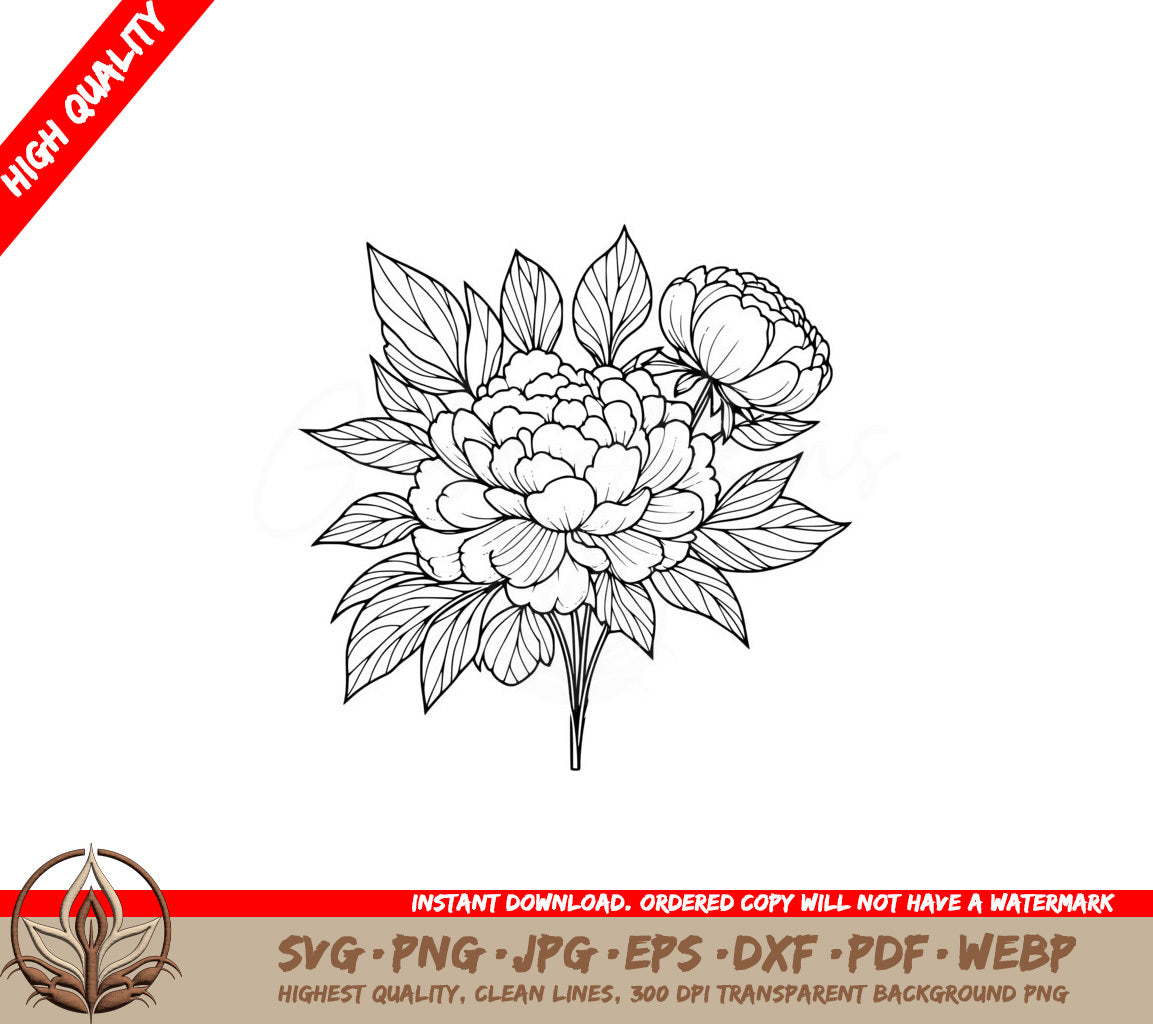 Peony Blossoms SVG PNG JPG AI PDF DXF EPS  WebP - Digital Download 
