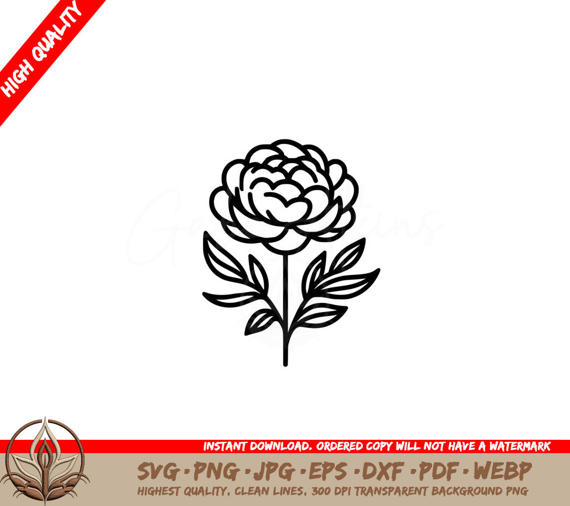 Peony Simplicity SVG PNG JPG AI PDF DXF EPS  WebP Digital Cut File 
