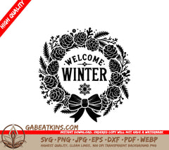 A Black And White Sign That Says Welcome Winter SVG - Pinecone Welcome Wreath SVG