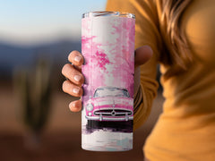 Pink Classic Car Cherry Blossom Watercolor Tumbler Wrap | 20oz Tumbler Wrap Sublimation Design PNG - Gabe Atkins Designs