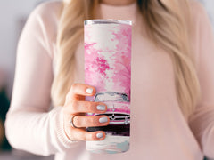 Pink Classic Car Cherry Blossom Watercolor Tumbler Wrap | 20oz Tumbler Wrap Sublimation Design PNG - Gabe Atkins Designs