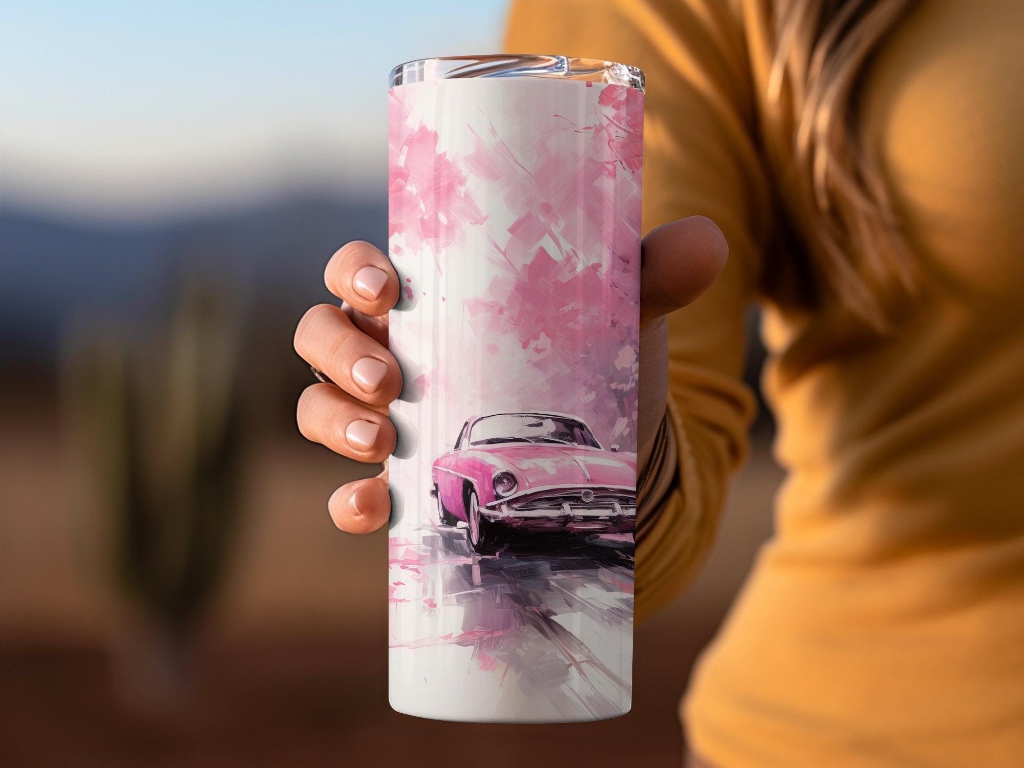 Pink Vintage Car Cherry Blossom Drive Tumbler Wrap | 20oz Tumbler Wrap Sublimation Design PNG - Gabe Atkins Designs