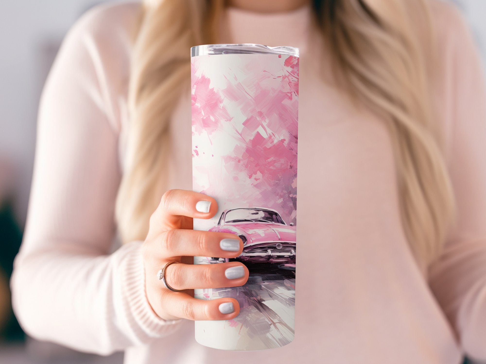 Pink Vintage Car Cherry Blossom Drive Tumbler Wrap | 20oz Tumbler Wrap Sublimation Design PNG - Gabe Atkins Designs