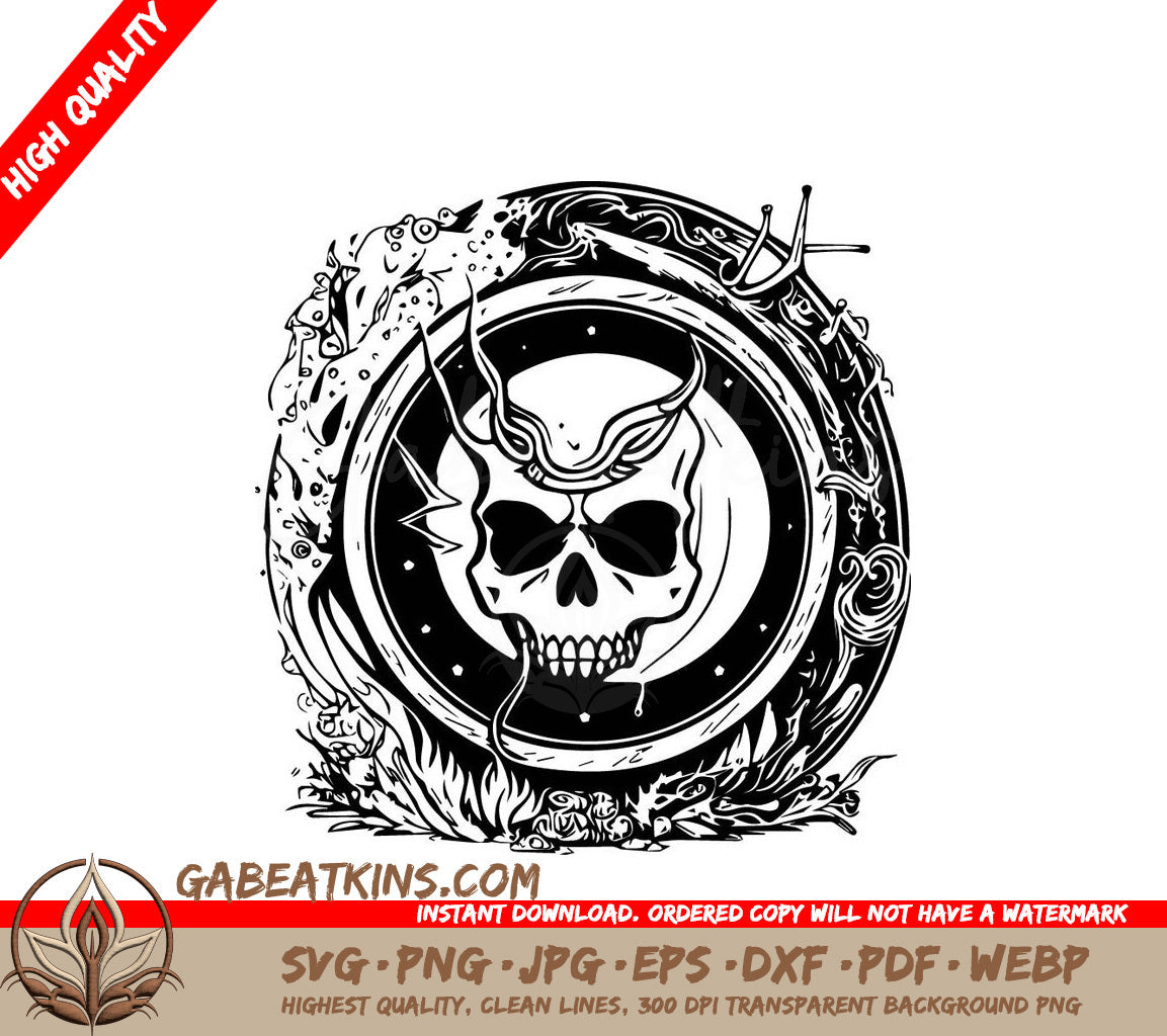 Pirate Skull with Horns Circle SVG -  Design SVG