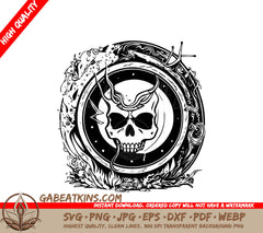 Pirate Skull with Horns Circle SVG -  Design SVG