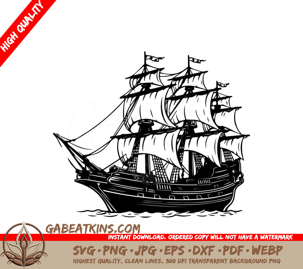  Pirate Ship SVG - Silhouette Design SVG