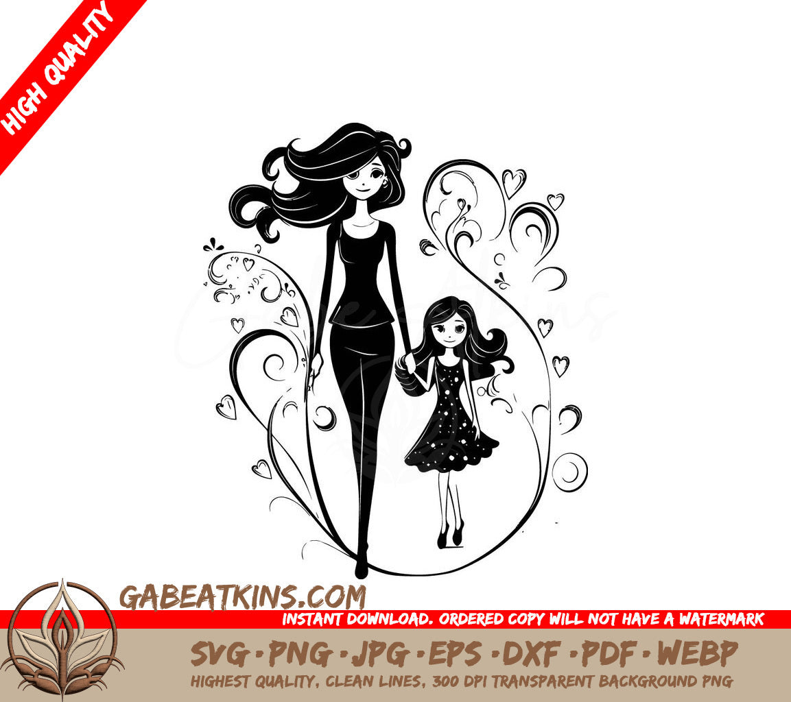 Mother & Daughter Holding Hands SVG - Playful Cartoon Design SVG