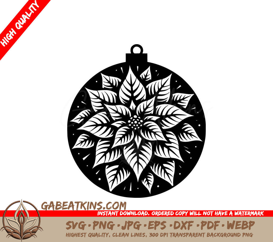 A Black And White Christmas Ornament With A Poinsettia On It SVG - Poinsettia Ornament SVG