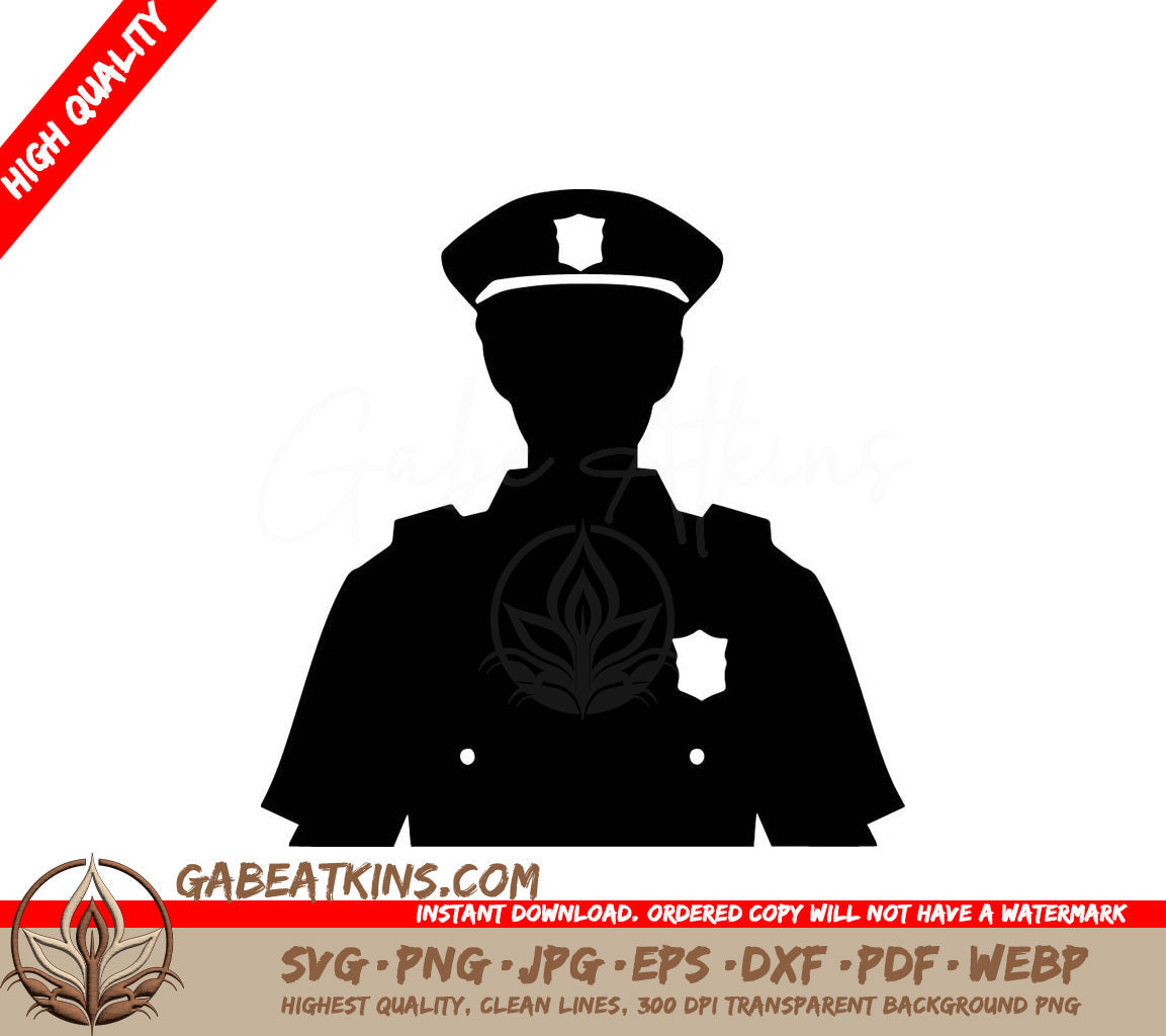 A Silhouette Of A Police Officer With A Badge On His Chest SVG - Police Officer SVG