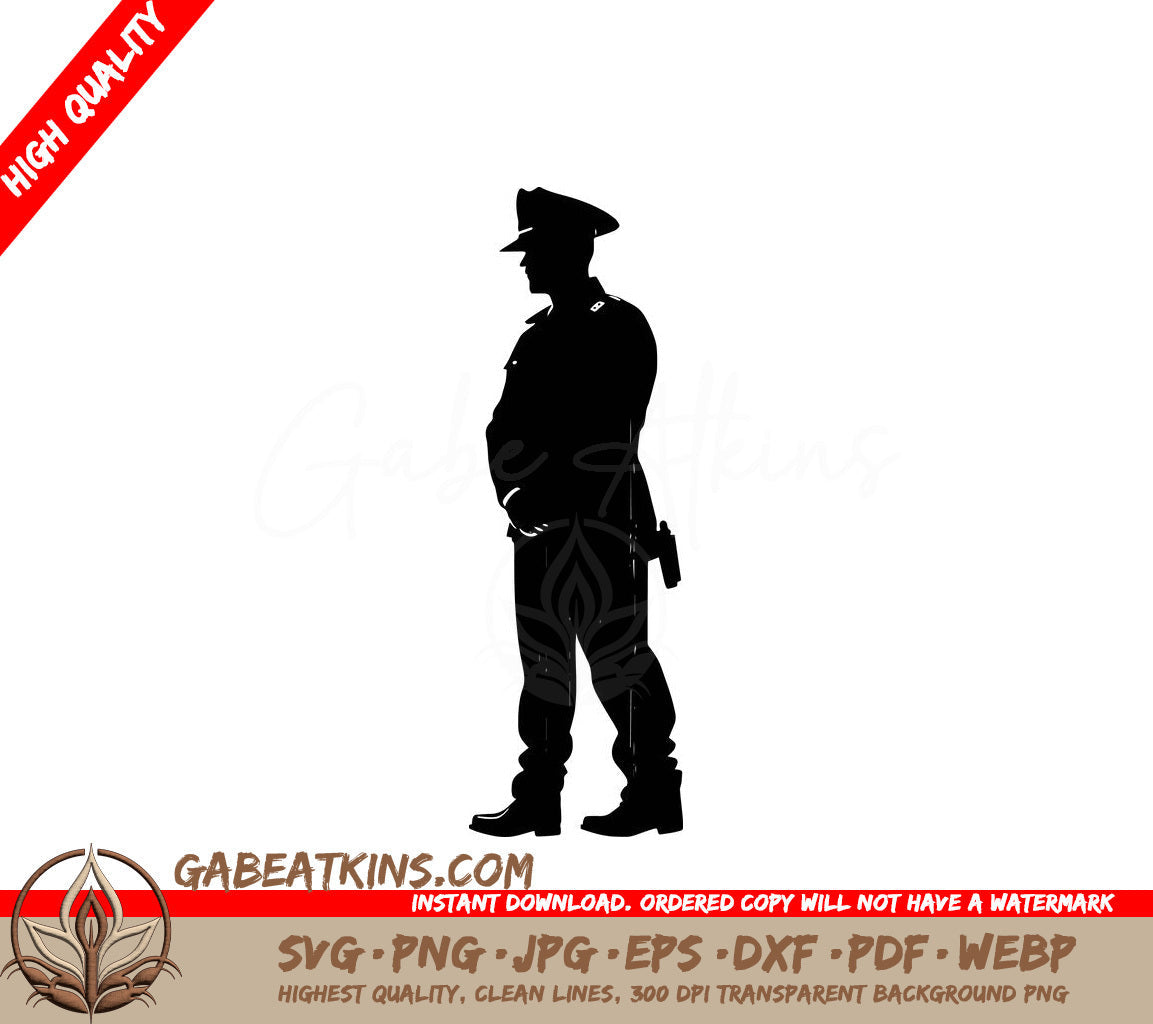 A Black And White Silhouette Of A Police Officer SVG - Policeman SVG