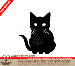 A Black Silhouette Of A Cat With White Eyes SVG - Pouncing Pal SVG