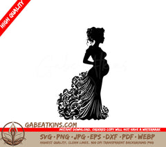 A Silhouette Of A Pregnant Woman In A Long Dress SVG - Pregnant Woman with Beautiful Dress SVG