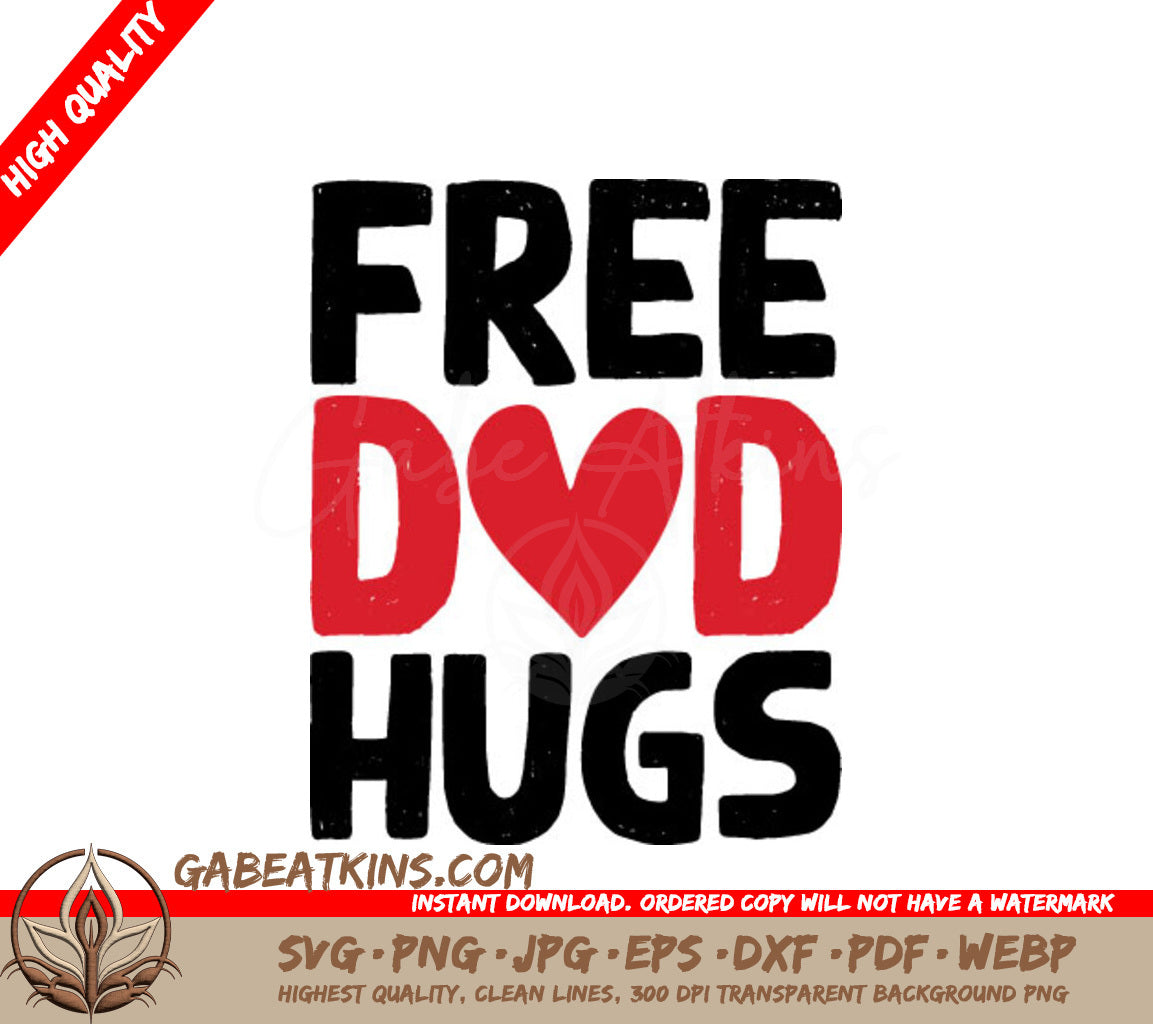 Free Dad Hugs SVG with Red Heart - Pride Month Design SVG