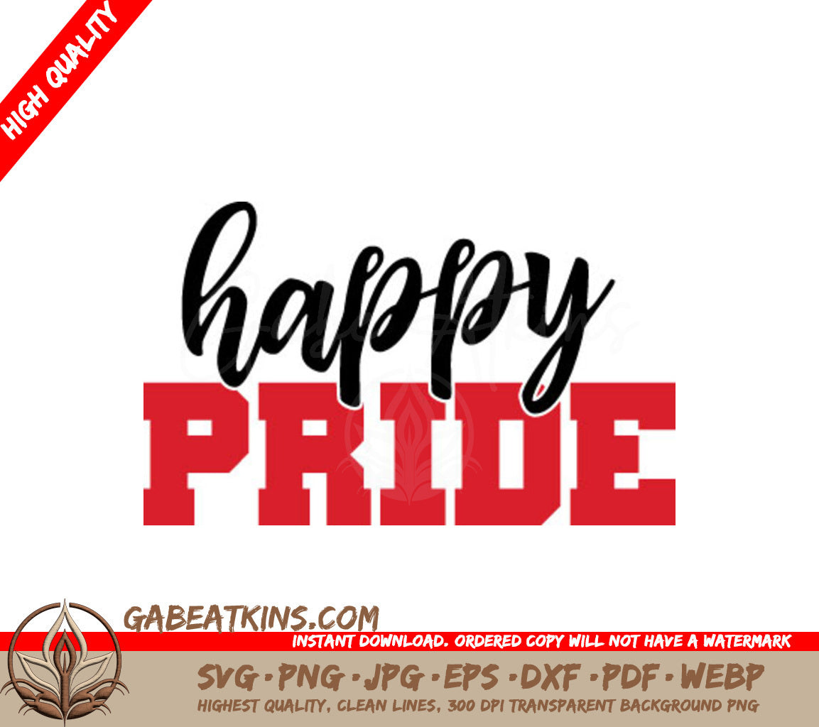 Happy Pride SVG - Black & Red on White Background SVG