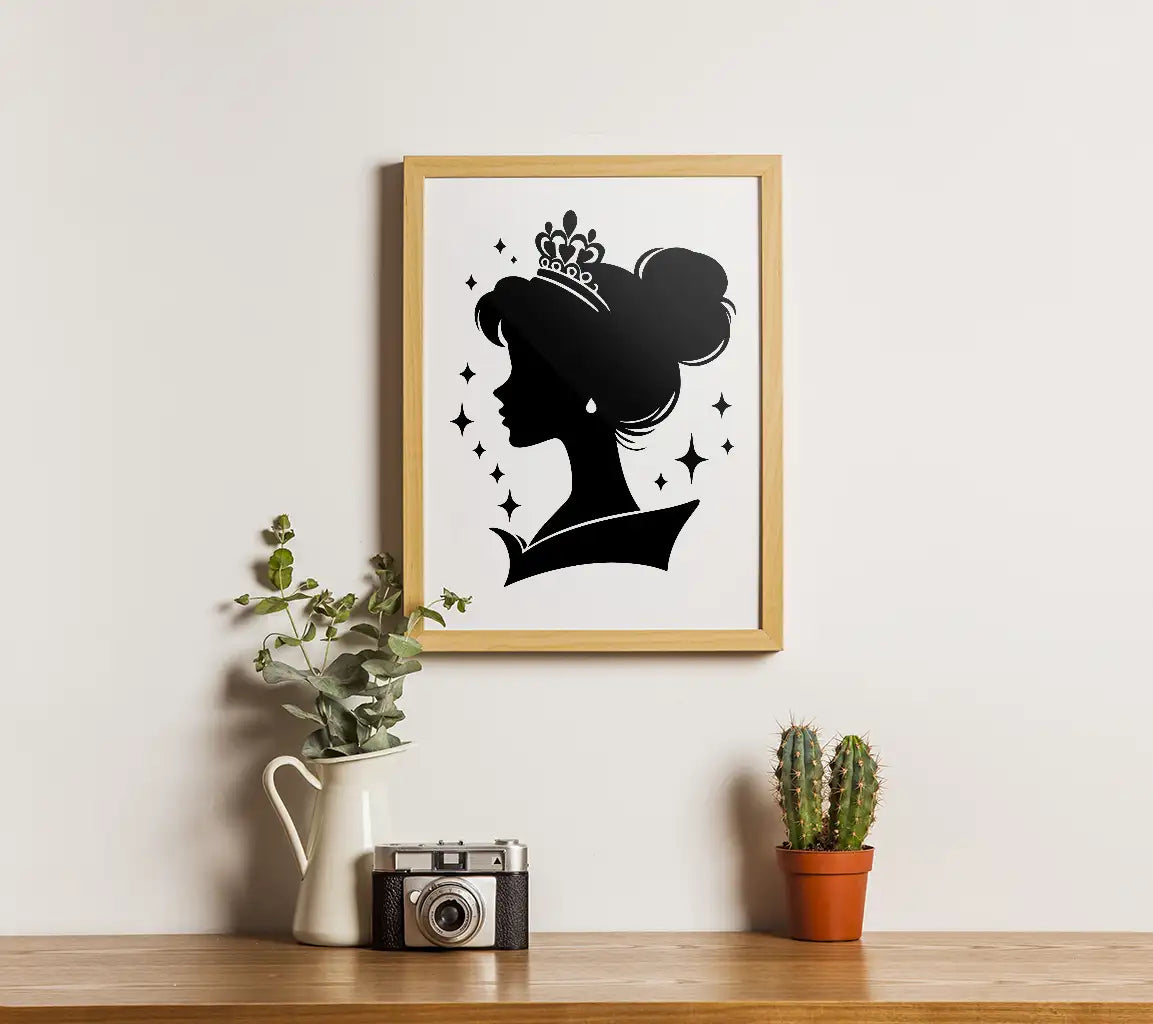 Princess Profile Silhouette SVG Crown & Earrings Vector Design SVG