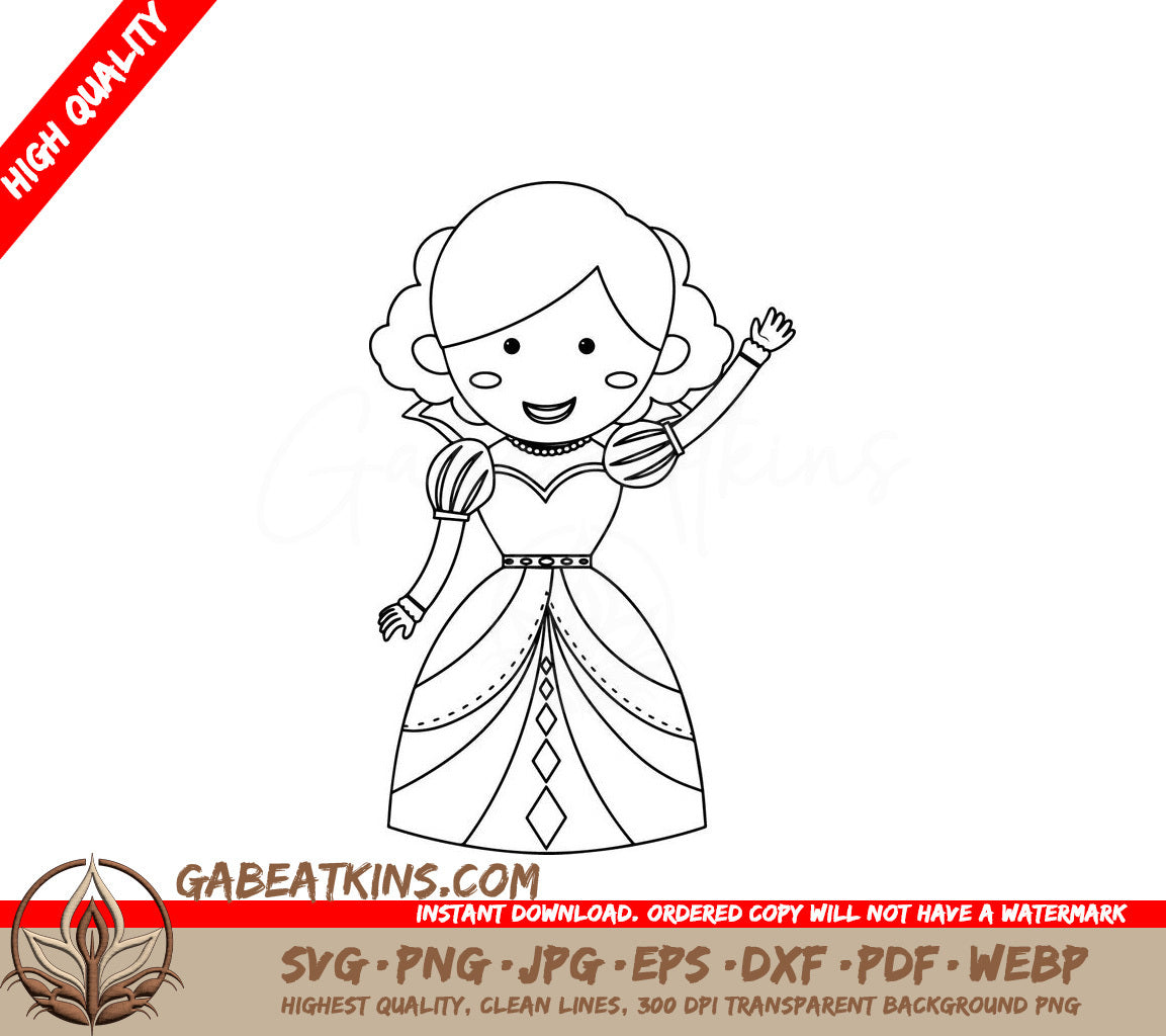  Princess Waving SVG Doodle Character SVG