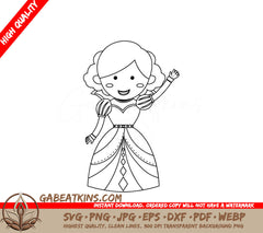  Princess Waving SVG Doodle Character SVG