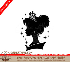 Princess Profile Silhouette SVG Crown & Earrings Vector Design SVG