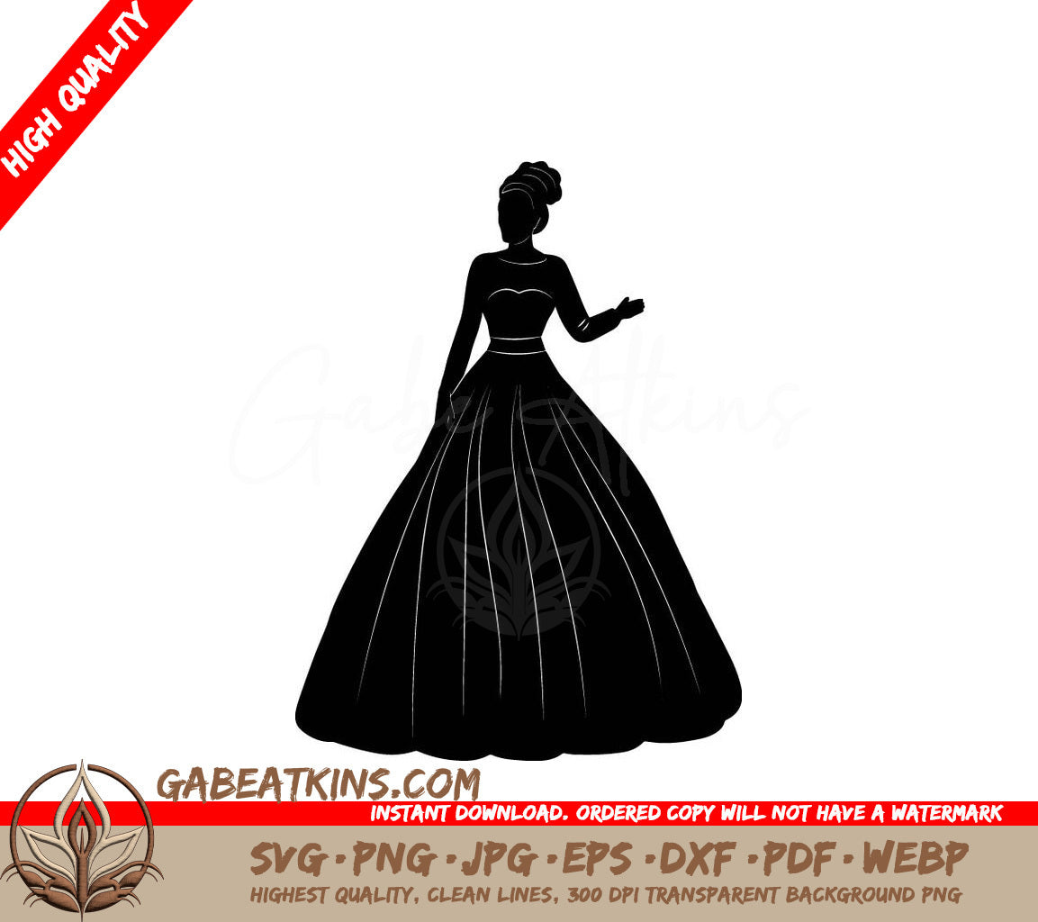 Elegant Black Dress Silhouette SVG - Princess Vector Clipart SVG