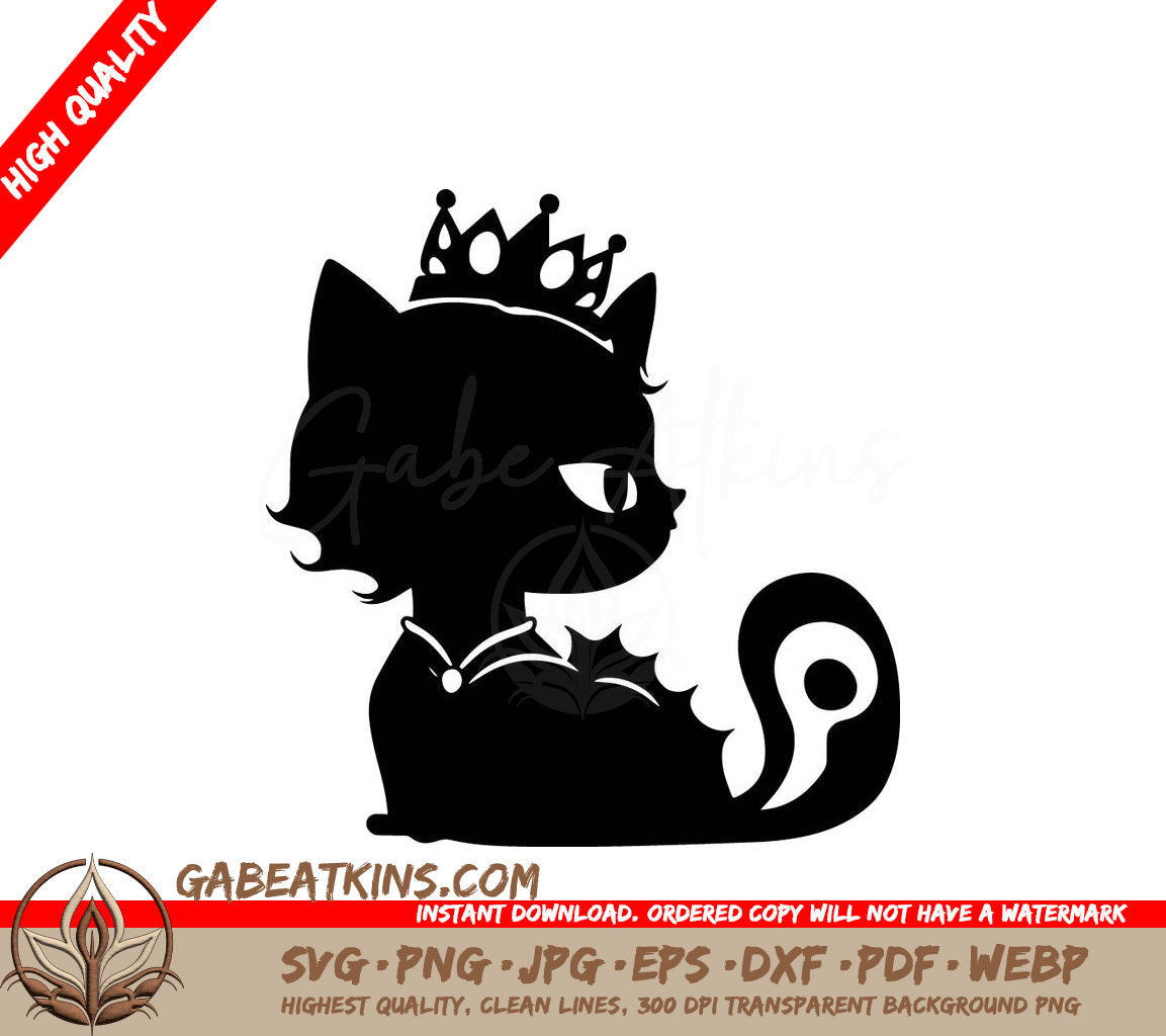 A Silhouette Of A Cat With A Crown On Its Head SVG - Princess Cat SVG