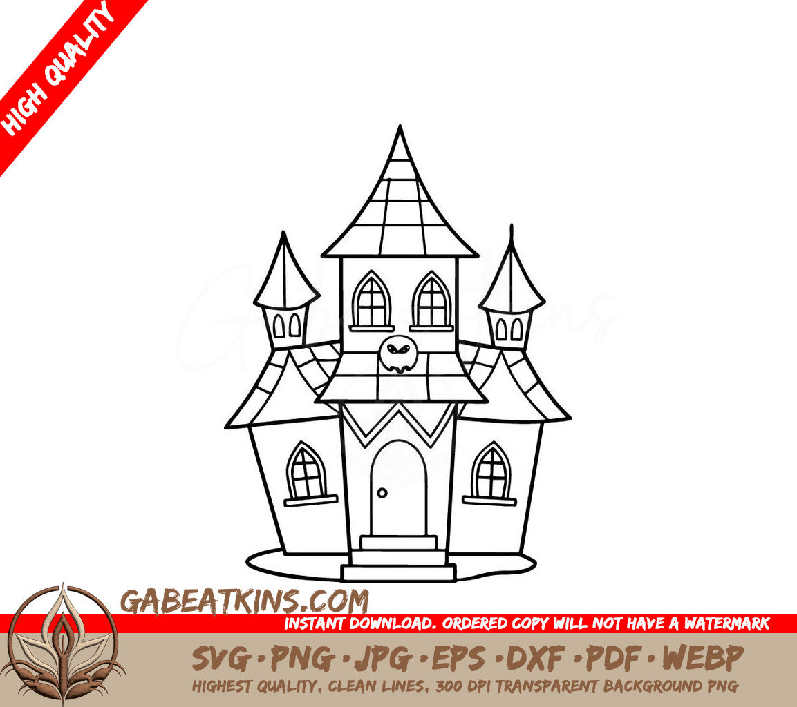 Haunted House Pumpkin SVG -  Drawing SVG