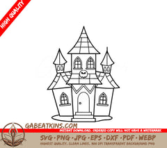 Haunted House Pumpkin SVG -  Drawing SVG