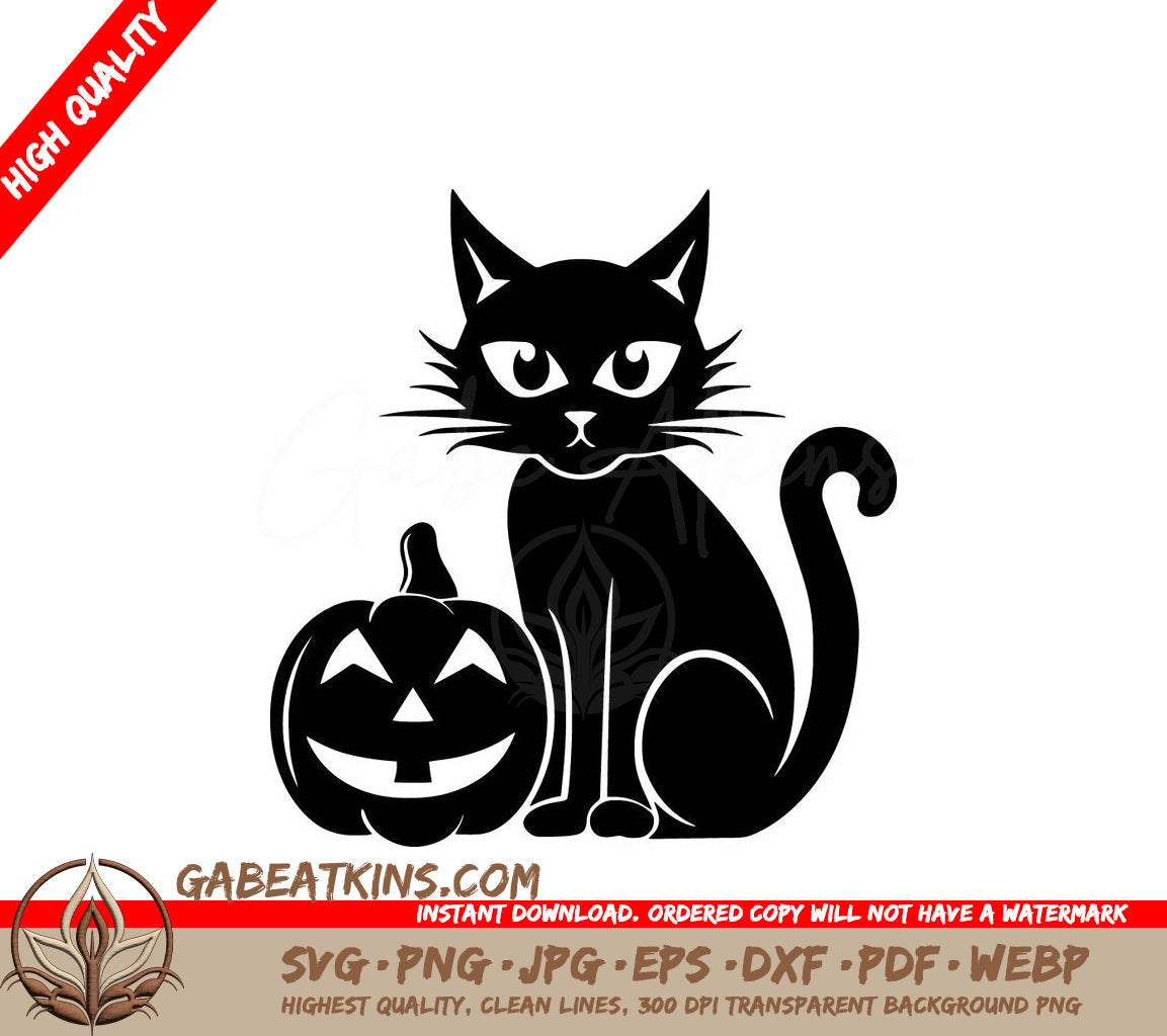 A Black Cat Is Sitting Next To A Halloween Pumpkin SVG - Pumpkin Feline SVG