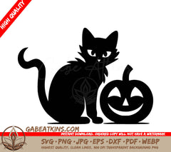 A Black Cat Is Sitting Next To A Smiling Pumpkin SVG - Pumpkin Kitten SVG