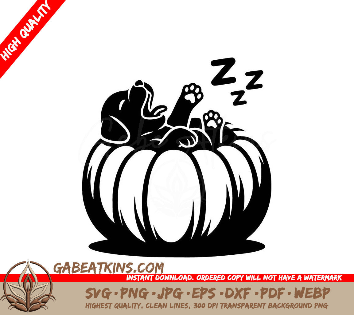 A Black And White Drawing Of A Dog Sleeping In A Pumpkin