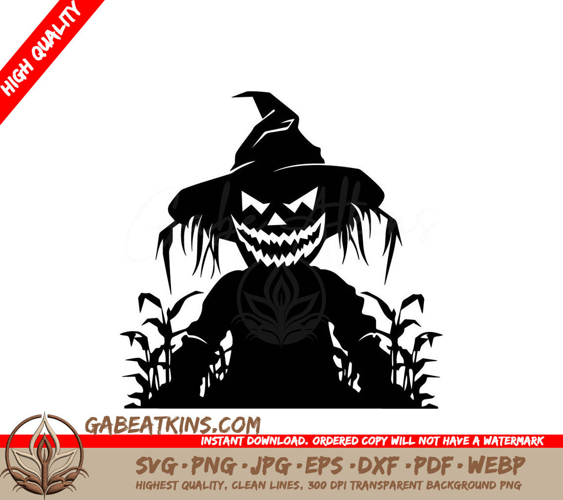 A Black And White Drawing Of A Scarecrow Wearing A Witch Hat