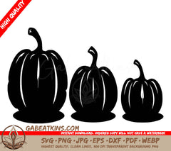 Three Black Silhouettes Of Pumpkins On A White Background