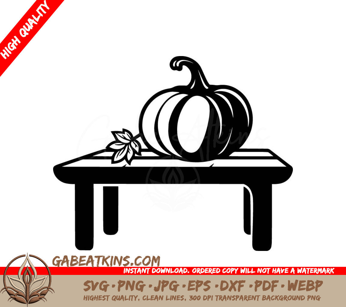 A Black And White Drawing Of A Pumpkin On A Table