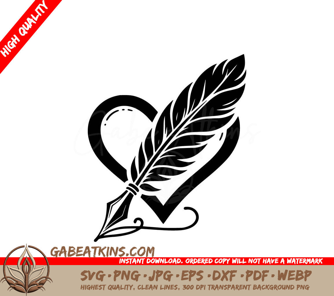  A Heart And A Feather SVG - Quill Pen Love SVG