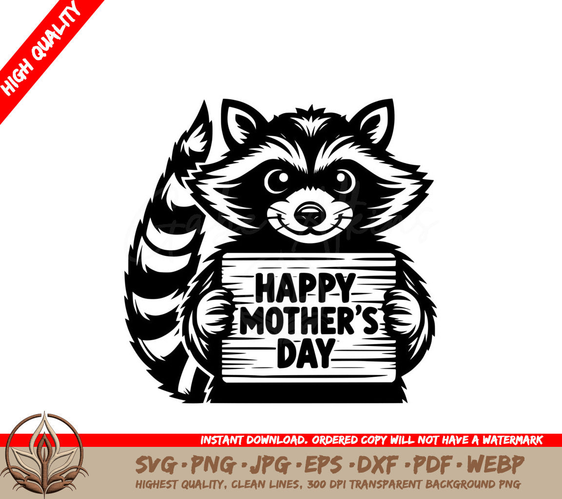 Raccoon Celebrating Mom SVG