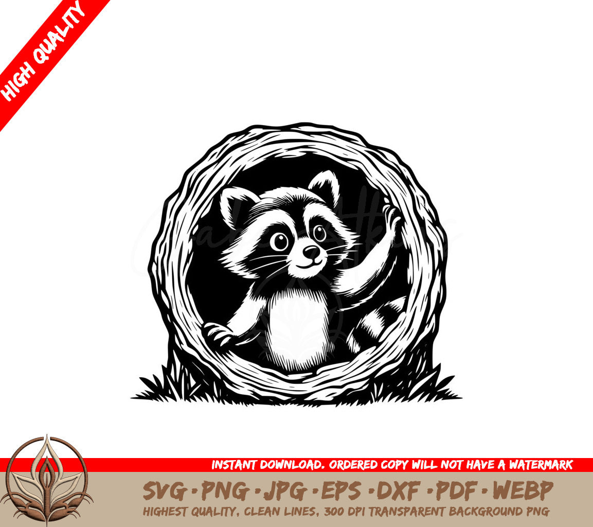 Raccoon Log Peek SVG PNG JPG AI PDF DXF EPS  WebP - Digital Download 
