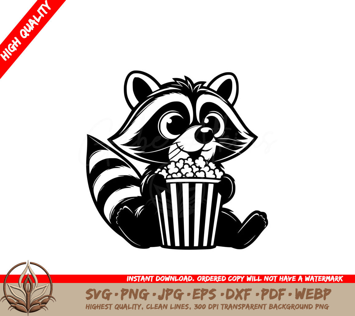 Raccoon Movie Night SVG PNG JPG AI PDF DXF EPS WebP Digital Download 
