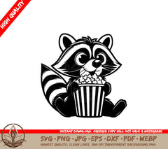 Raccoon Movie Night SVG PNG JPG AI PDF DXF EPS WebP Digital Download 
